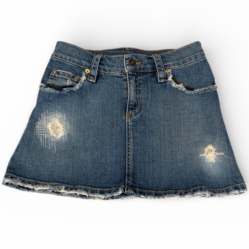 Allen B. Distressed Jean Mini Skirt Size‎ 26 Stretch Denim